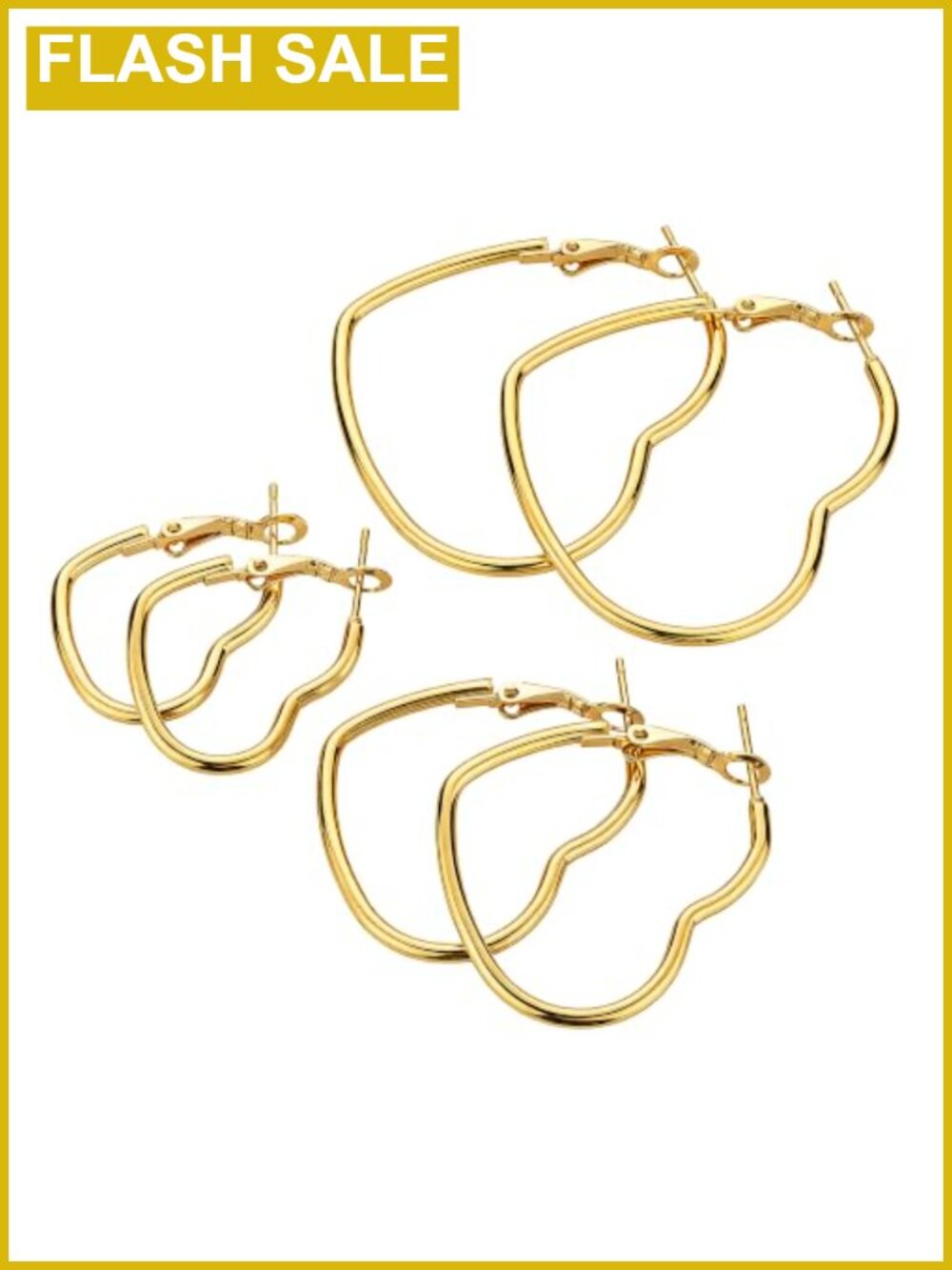 14K Gold Plated Hoop Earrings for Women - 3 Pair Set Hypoallergenic Heart